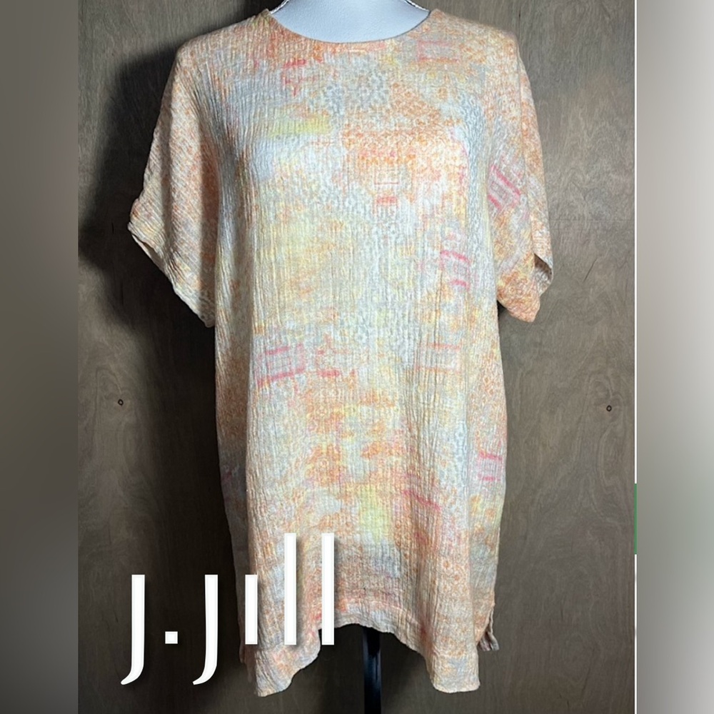 J. Jill Tapestry Peach/Butter/Cream Pastel Linen/Cotton Semi Sheer Tunic M